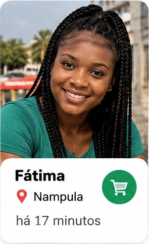 Fátima Mussa, Nampula — cartão com fotografia, localização, tempo e ícone