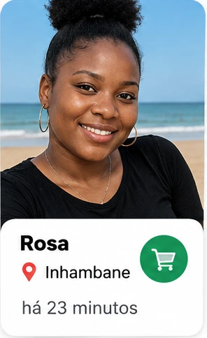 Rosa Bila, Inhambane — cartão com fotografia, localização, tempo e ícone