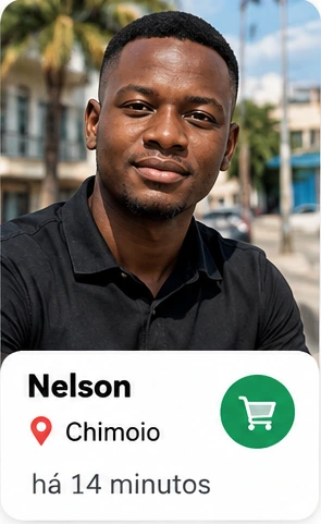 Nelson Machava, Chimoio — cartão com fotografia, localização, tempo e ícone