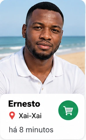 Ernesto Mabunda, Xai-Xai — cartão com fotografia, localização, tempo e ícone