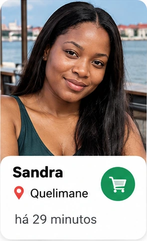 Sandra Chissano, Quelimane — cartão com fotografia, localização, tempo e ícone